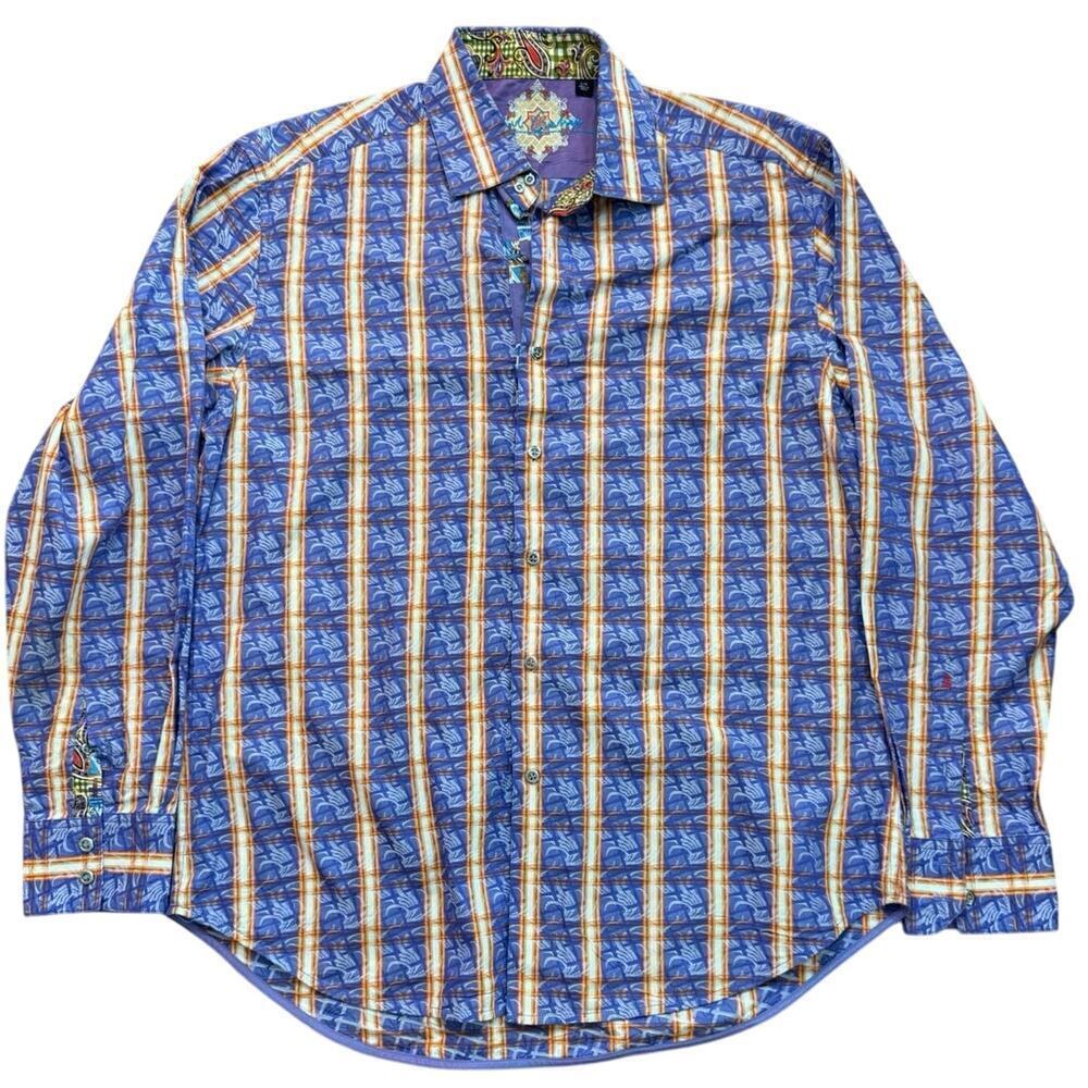 Robert Graham Blue Knowledge Wisdom Truth Button Down Shirt Size Large